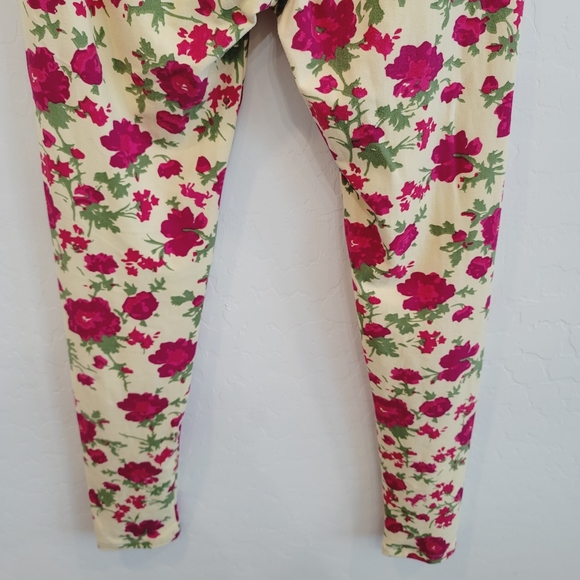 💕 LulaRoe Yellow & Pink Floral Pattern Leggings 2-10 - Picture 2 of 11